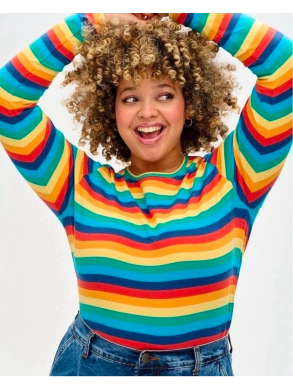 Lucy And Yak Rey Organic Cotton Jersey Long Sleeve Striped Tee In Rainbow Sz S